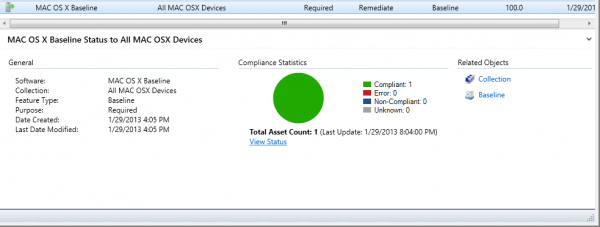 Compliance status in the Configuration Manager Console
