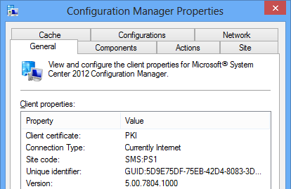 ConfigMgr client connected to the Internet